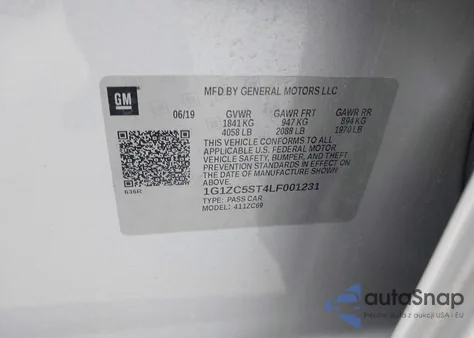 2020 Chevrolet Malibu Fwd 1Fl из США, поврежденный, VIN 1G1ZC5ST4LF001231